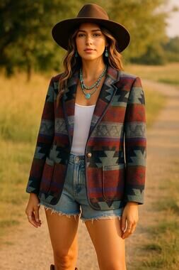 Vintage Julia Klein Oversized Southwestern Blazer Jacket Western Large Wool